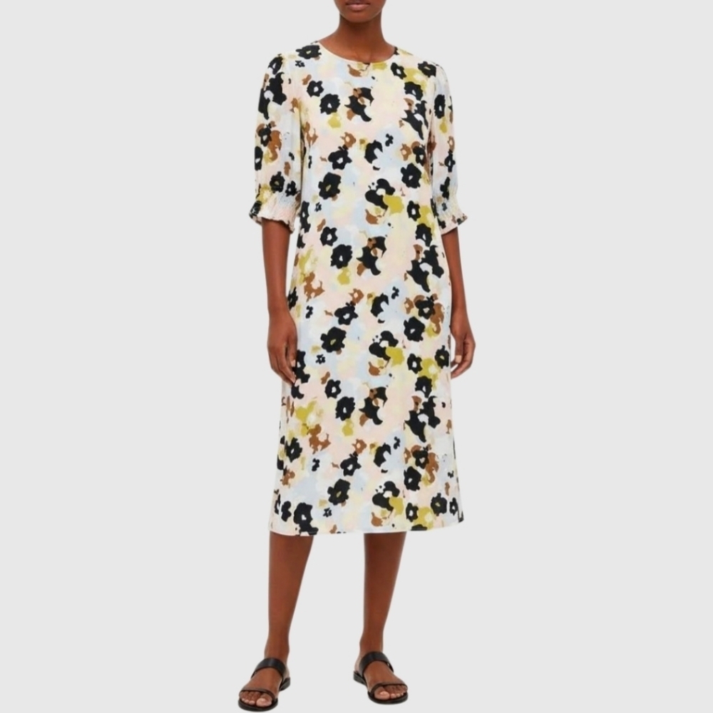 Loft Dark Floral Short Sleeve Knee Length Dress